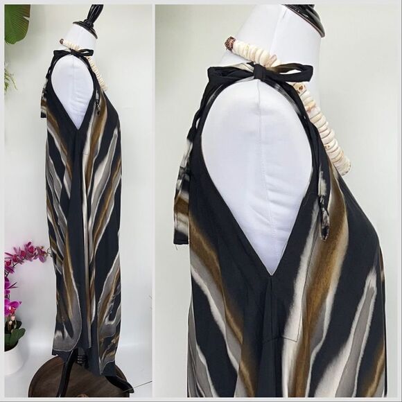 The Pō`alima Romper  Na’auao Grays Tan White V-Neck Shoulder Tie Romper Boho Gyp - Picture 9 of 9